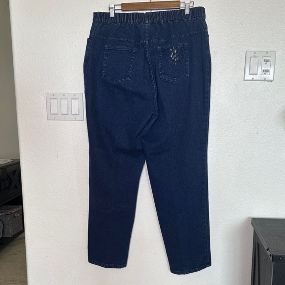 Quacker Factory Sequin Jeans Womens 18 Straight Leg Elastic Waist Cotton Blue - Picture 4 of 11